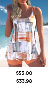 ROTITA Contrast Binding Orange Geometric Print Tankini Set