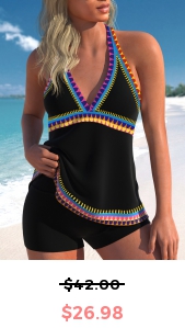 ROTITA Patchwork Black Tribal Print Tankini Top