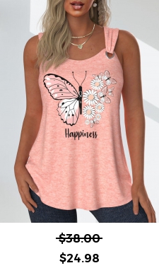 ROTITA Grommet Butterfly Print Dusty Pink Scoop Neck Tank Top
