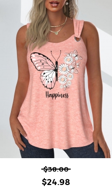 ROTITA Grommet Butterfly Print Dusty Pink Scoop Neck Tank Top