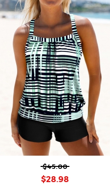 ROTITA Criss Cross Mint Green Geometric Print Tankini Top