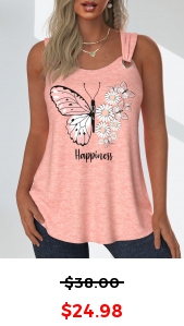 ROTITA Grommet Butterfly Print Dusty Pink Scoop Neck Tank Top