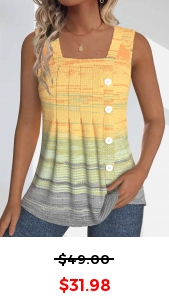 ROTITA Button Ombre Light Yellow Square Neck Sleeveless Tank Top