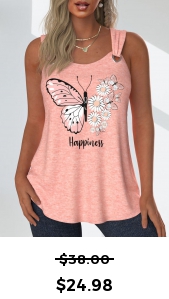 ROTITA Grommet Butterfly Print Dusty Pink Scoop Neck Tank Top