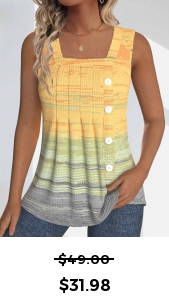 ROTITA Button Ombre Light Yellow Square Neck Sleeveless Tank Top