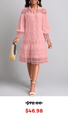 ROTITA Lace Light Pink Shirt Collar Long Sleeve Shift Dress