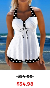 ROTITA Jacquard White Polka Dot Tankini Set
