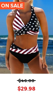 ROTITA American Flag Criss Cross Black Star Print Bikini Set