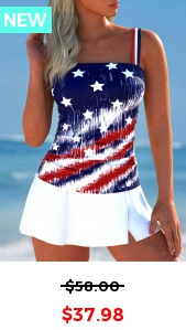 ROTITA American Flag Split Navy Tankini Set