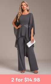 ROTITA Ruffle Grey Long Round Neck Jumpsuit