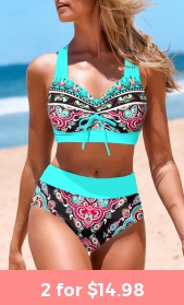 ROTITA Criss Cross Multi Color Tribal Print Bikini Top