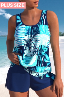 ROTITA Plus Size High Waisted Tie Tankini Set