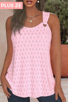 ROTITA Plus Size Textured Fabric Pink Scoop Neck Tank Top