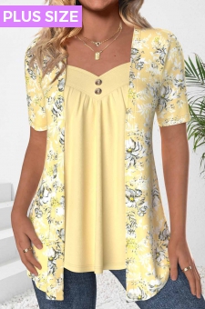 ROTITA Plus Size Fake 2in1 Light Yellow T Shirt