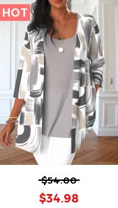 ROTITA Two Piece Graffiti Print Grey Tank Top and Cardigan
