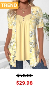 ROTITA Fake 2in1 Floral Print Light Yellow T Shirt