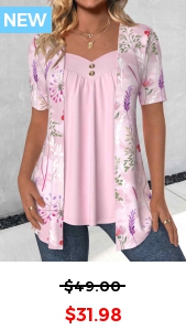 ROTITA Fake 2in1 Floral Print Pink Heart Collar T Shirt