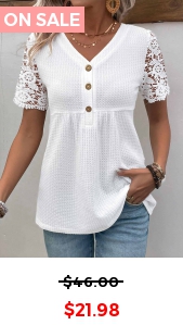 ROTITA Patchwork White V Neck Short Sleeve Shirt