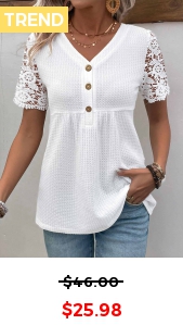 ROTITA Patchwork White V Neck Short Sleeve Shirt