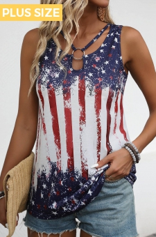 ROTITA American Flag Plus Size Cut Out Sleeveless Tank Top
