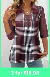 ROTITA Plus Size Eyelet Deep Red Plaid Blouse