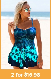 ROTITA Floral Print Cyan Wide Strap Swimdress and Panty