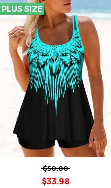 ROTITA Plus Size Ombre Cyan Tankini Top