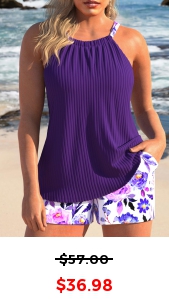 ROTITA Ruched Dark Purple Floral Print Tankini Set