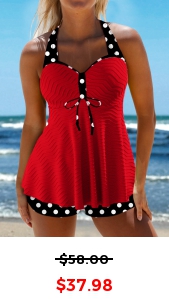 ROTITA Jacquard Red Polka Dot Tankini Set