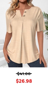 ROTITA Button Light Camel Split Neck Short Sleeve Blouse