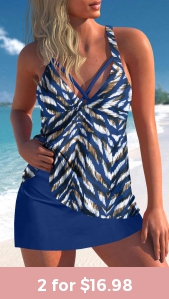 ROTITA Criss Cross Blue Animal Print Tankini Top