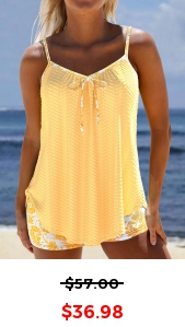 ROTITA Jacquard Light Yellow Floral Print Tankini Set