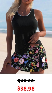 ROTITA Cut Out Black Ditsy Floral Print Tankini Set
