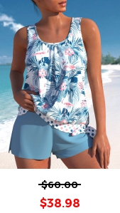 ROTITA Patchwork Dusty Blue Floral Print Tankini Set