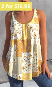 ROTITA Paisley Print Yellow Contrast Tank Top