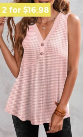 ROTITA Button Pink V Neck Tank Top