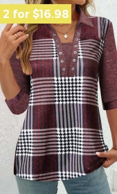 ROTITA Plus Size Eyelet Deep Red Plaid Blouse