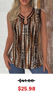 ROTITA Circular Ring Leopard Dark Coffee Round Neck Tank Top