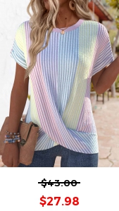 ROTITA Cross Hem Striped Multi Color Round Neck T Shirt
