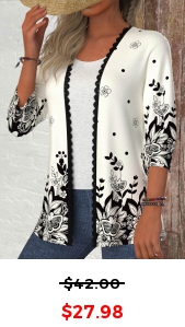 ROTITA Patchwork Floral Print Black 3/4 Sleeve Light Coat