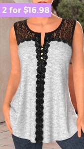 ROTITA Lace Light Grey Marl Split Neck Tank Top