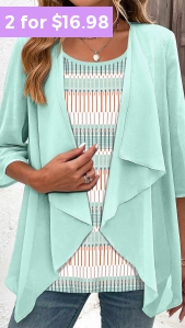 ROTITA Plus Size Fake 2in1 Mint Green Blouse