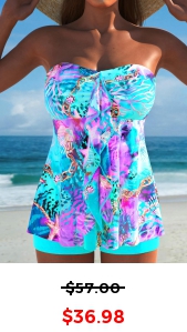 ROTITA Ruffle Multi Color Marine Life Print Tankini Set