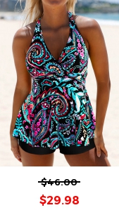 ROTITA Surplice Multi Color Paisley Print Tankini Top