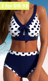 ROTITA Patchwork Navy Polka Dot Bikini Top