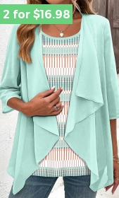 ROTITA Plus Size Fake 2in1 Mint Green Blouse