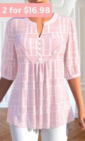 ROTITA Button Light Pink Split Neck Blouse
