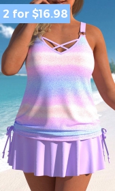 ROTITA Plus Size Criss Cross Ombre Tankini Top