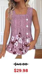ROTITA Button Floral Print Dark Reddish Purple Sleeveless Tank Top
