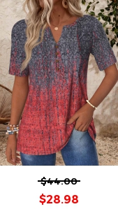 ROTITA Tuck Stitch Ombre Deep Red Split Neck T Shirt